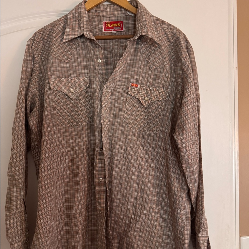 Plains Western Wear Men's Tan Plaid Button Down Shirt